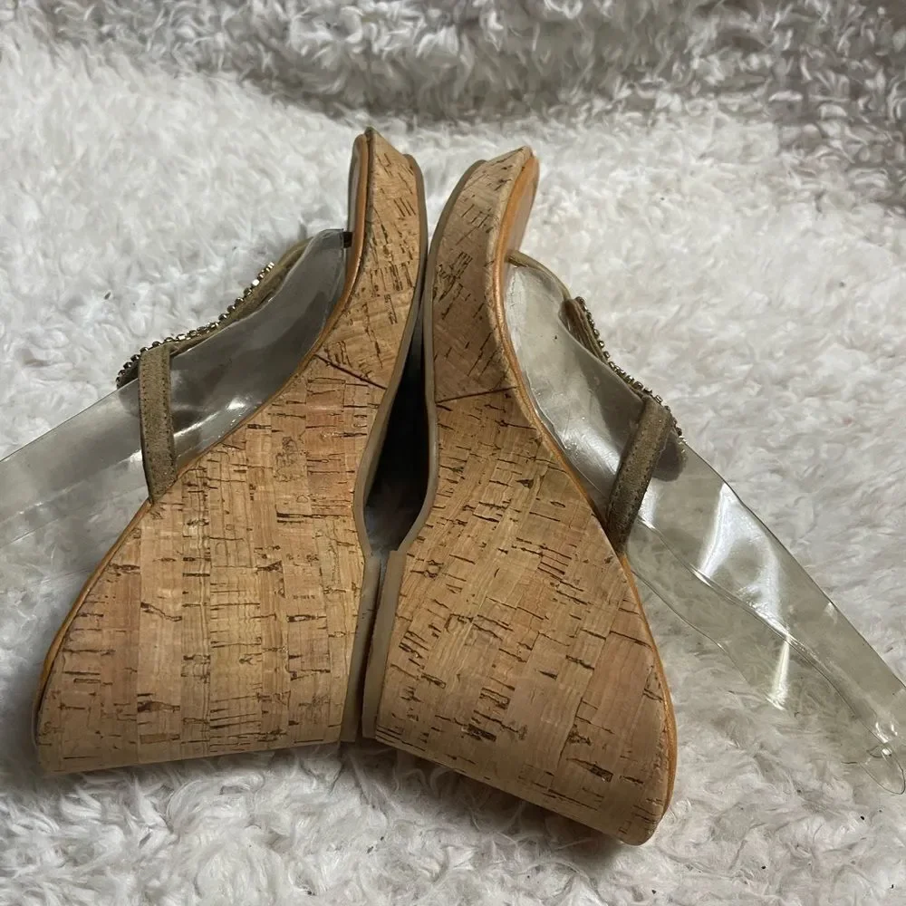 Chicos Elegant multi color Beaded cork wedge Sandals SZ9.